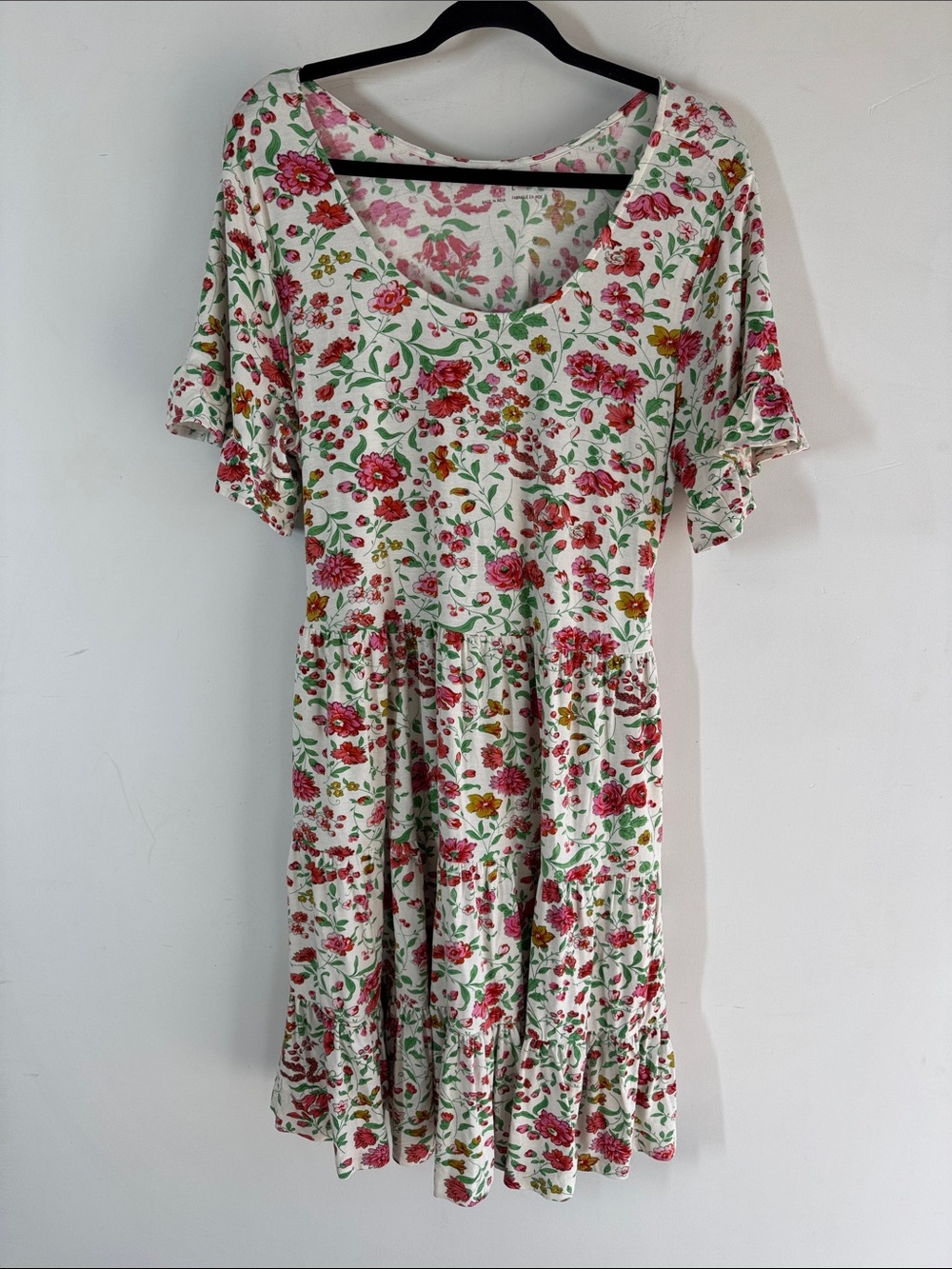 April Cornell Pink Green Floral Midi Dress Print Prairie Boho Large Summer Chic